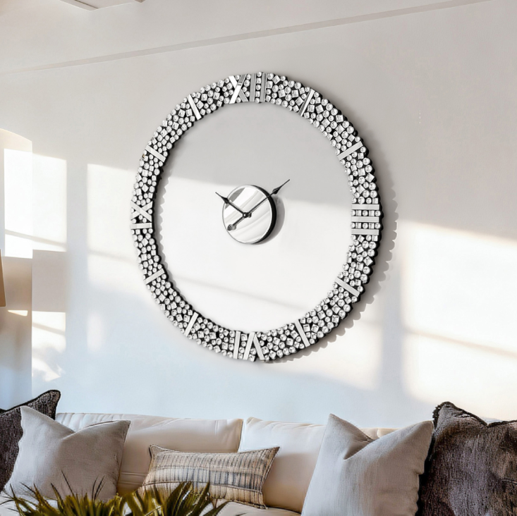 Foldable-Frame Round Wall Clock Adorned with Crystals