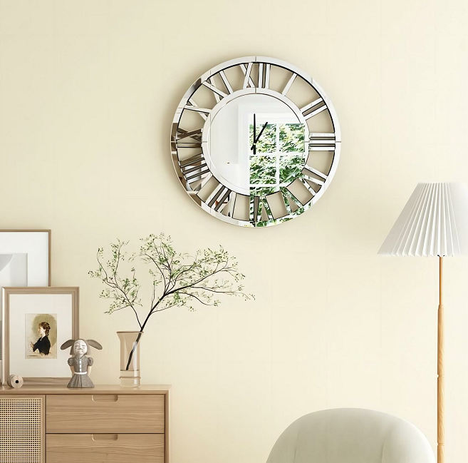 18 inches Acrylic Mirrored Wall Clock Decorative, Real Moving Gear Big Time Clock