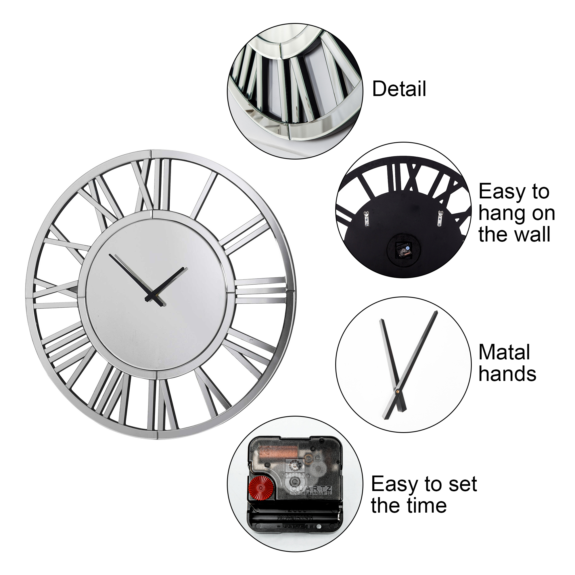 18 inches Acrylic Mirrored Wall Clock Decorative, Real Moving Gear Big Time Clock
