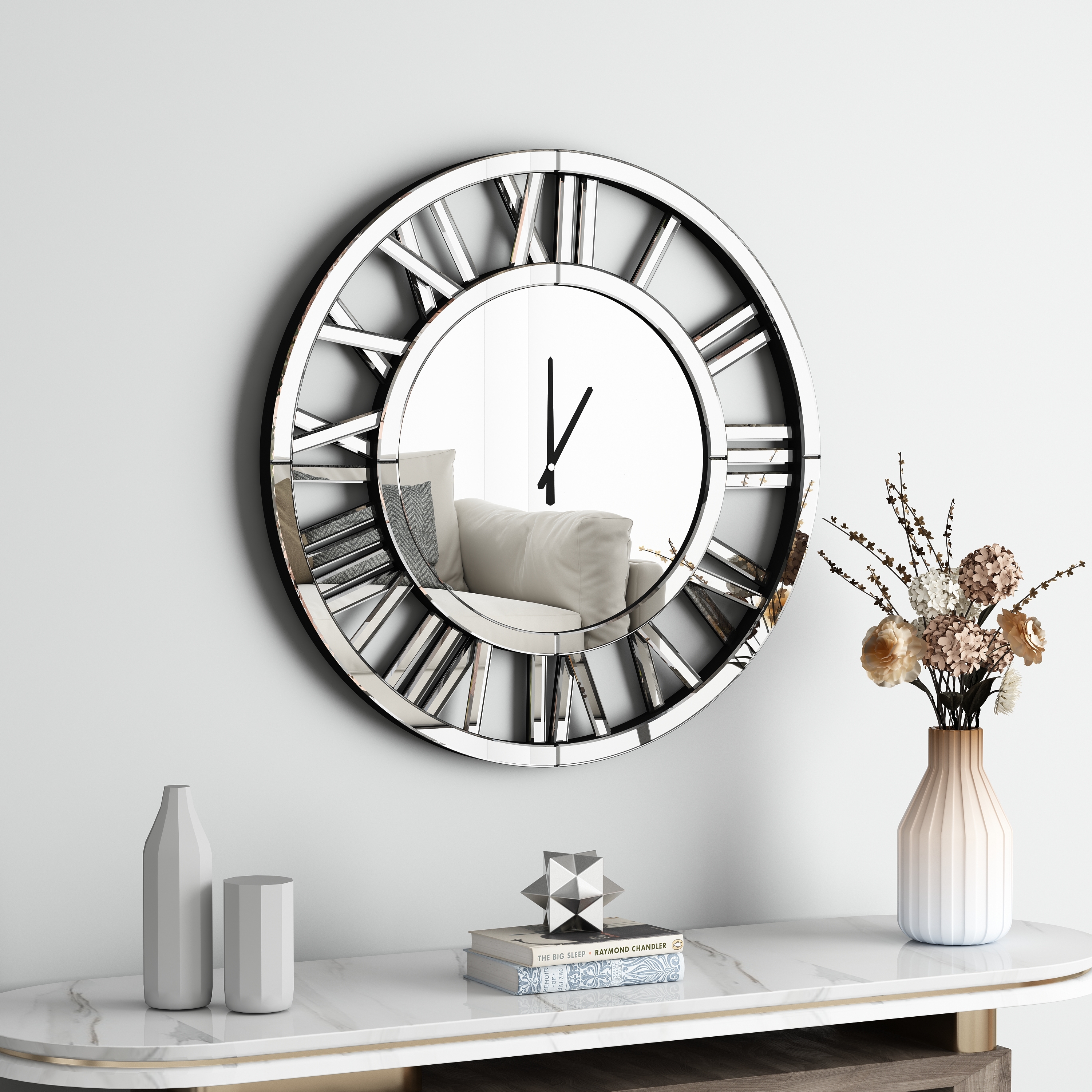 18 inches Acrylic Mirrored Wall Clock Decorative, Real Moving Gear Big Time Clock