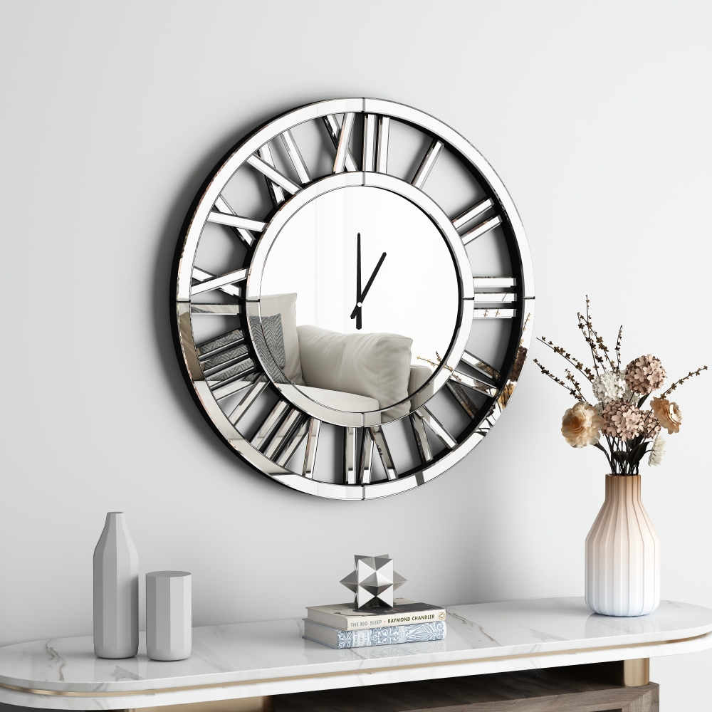 18 inches Acrylic Mirrored Wall Clock Decorative, Real Moving Gear Big Time Clock