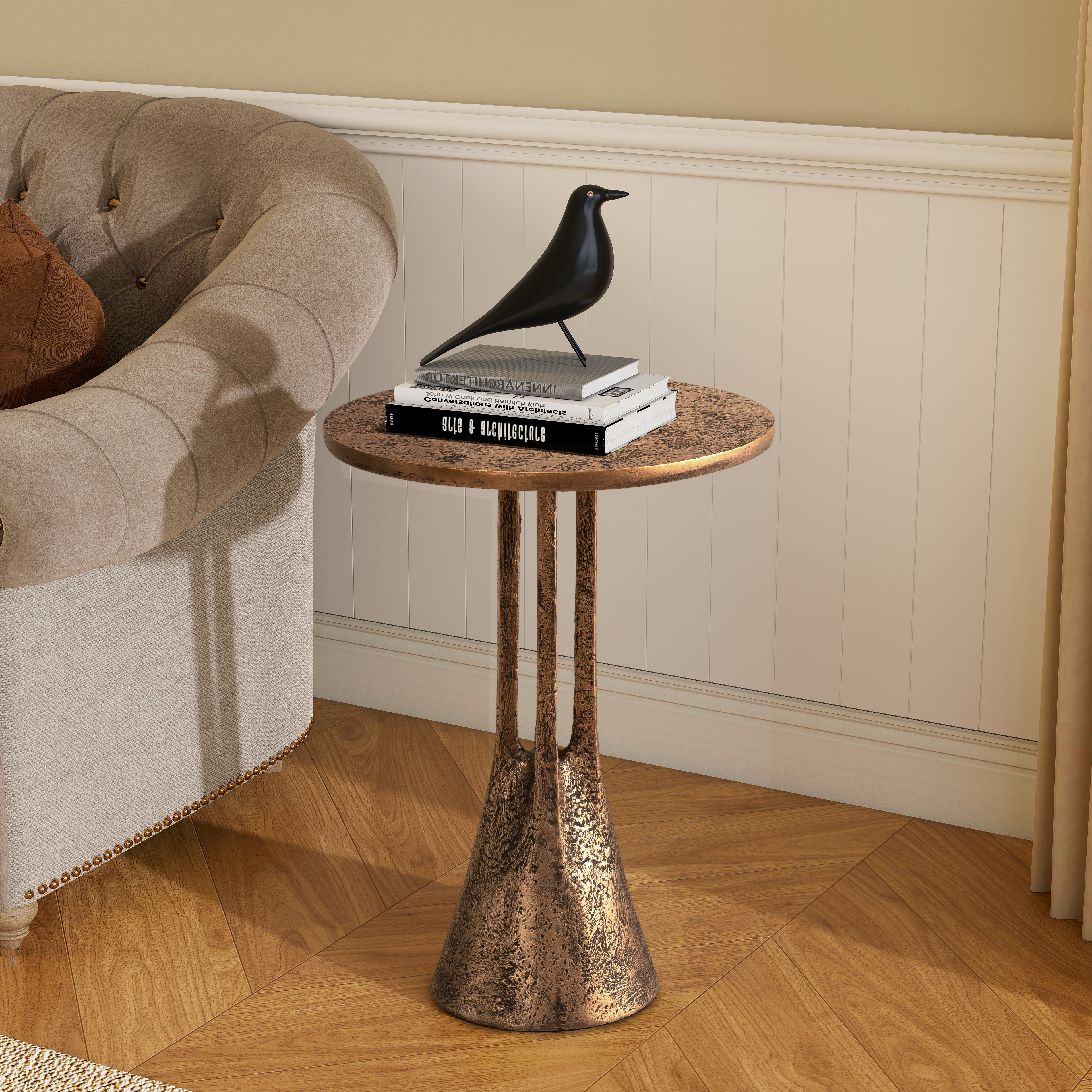 Antique Brass Round End Table - Antique Brass