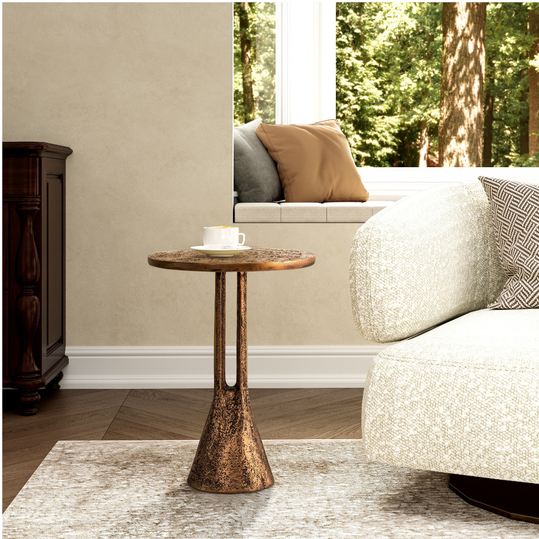Antique Brass Round End Table - Antique Brass