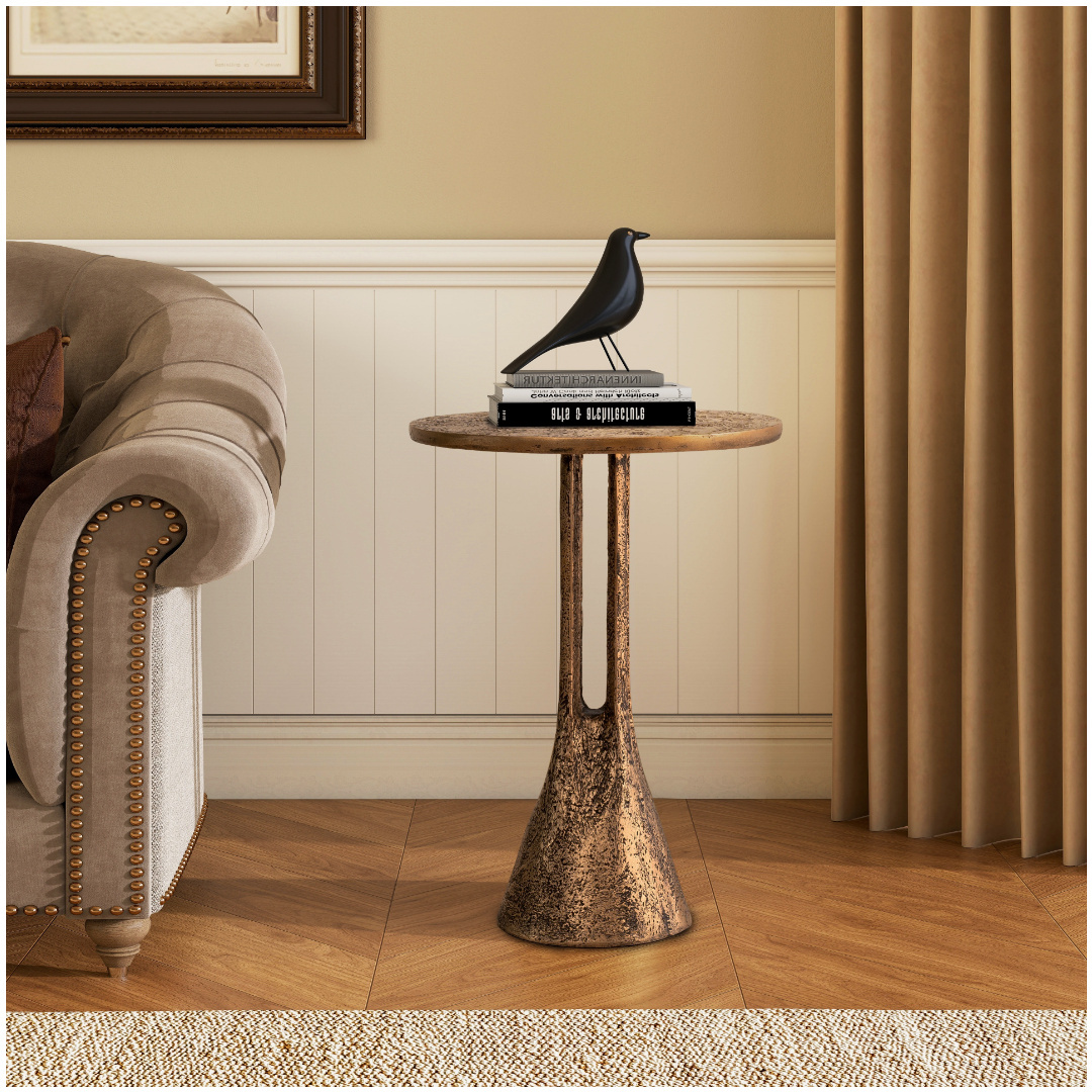 Antique Brass Round End Table - Antique Brass