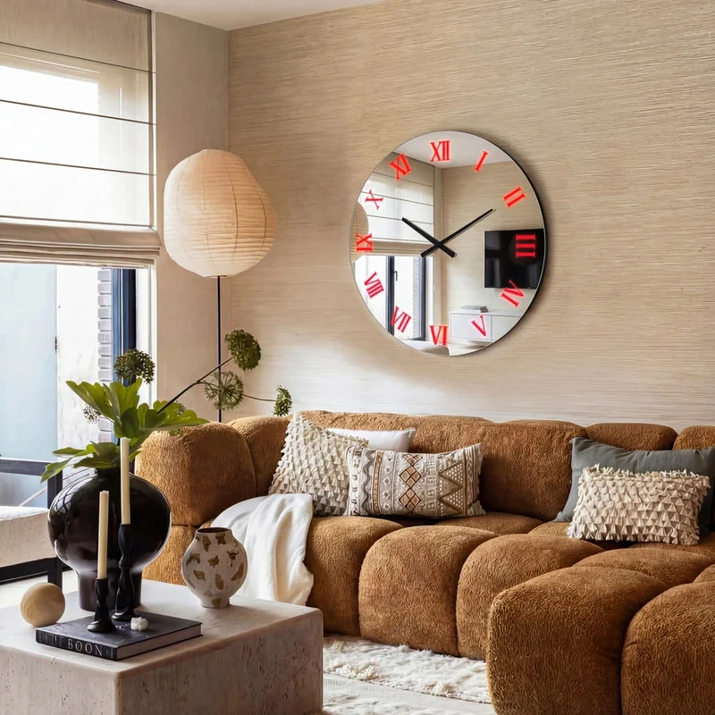 Round Mirrored Wall Clock With RGB Backlight