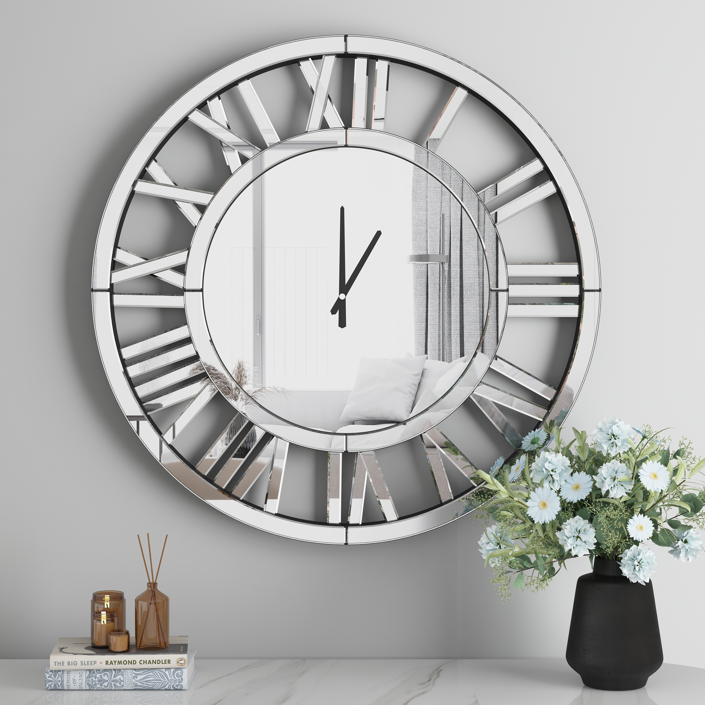 34" Oversize Wall Clock Living Room Decor, Extra Large Decorative Mirror Wall Clocks