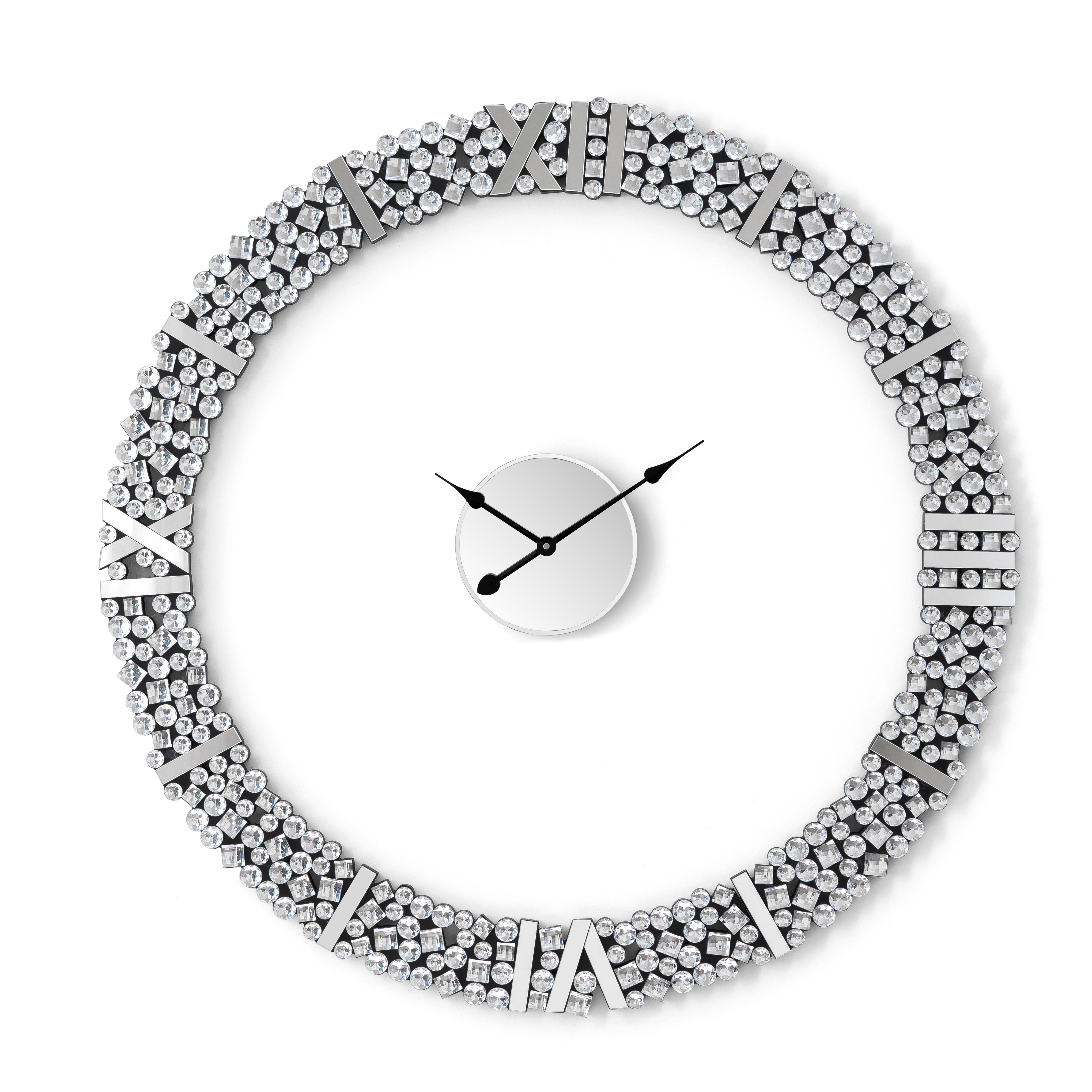 Foldable-Frame Round Wall Clock Adorned with Crystals
