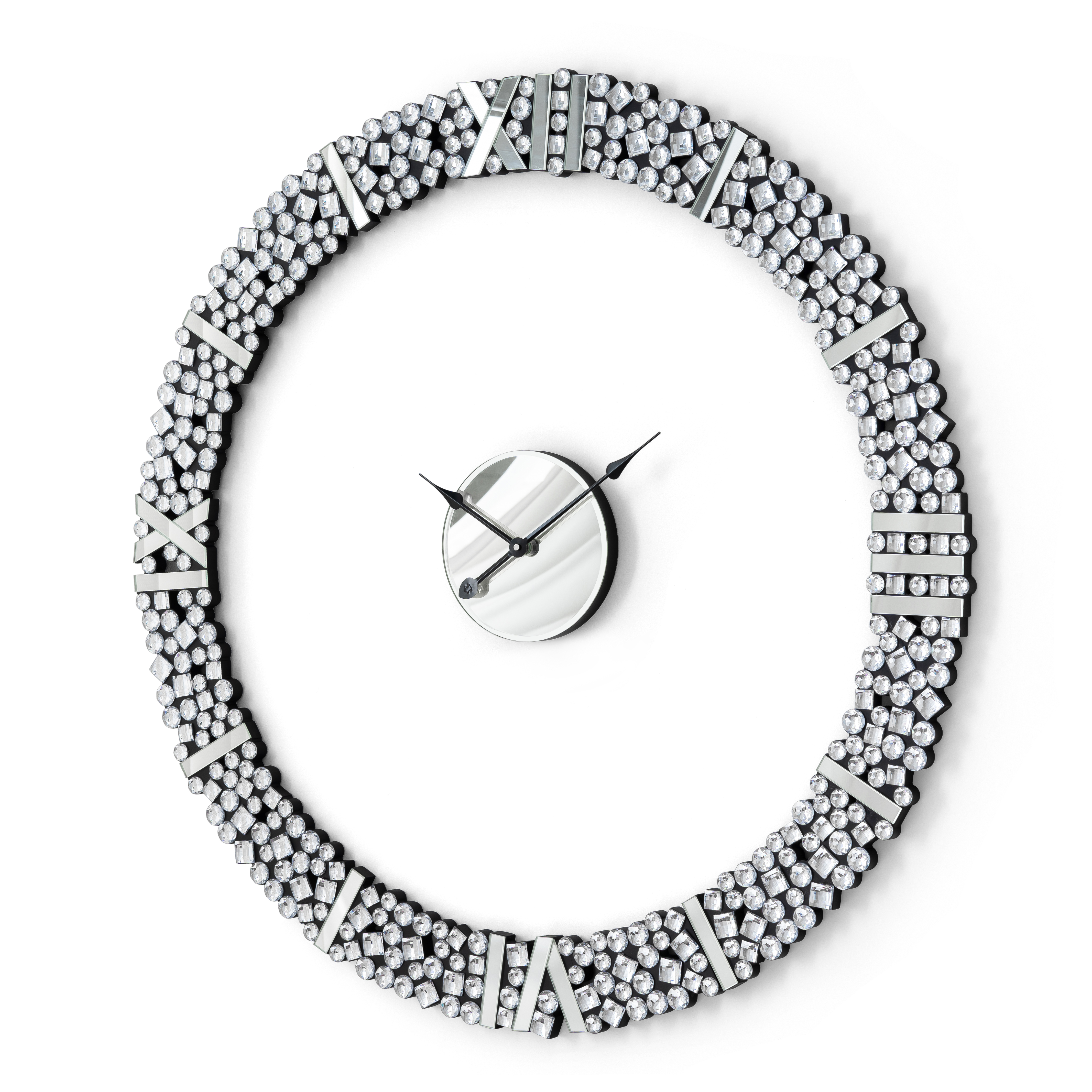 Foldable-Frame Round Wall Clock Adorned with Crystals