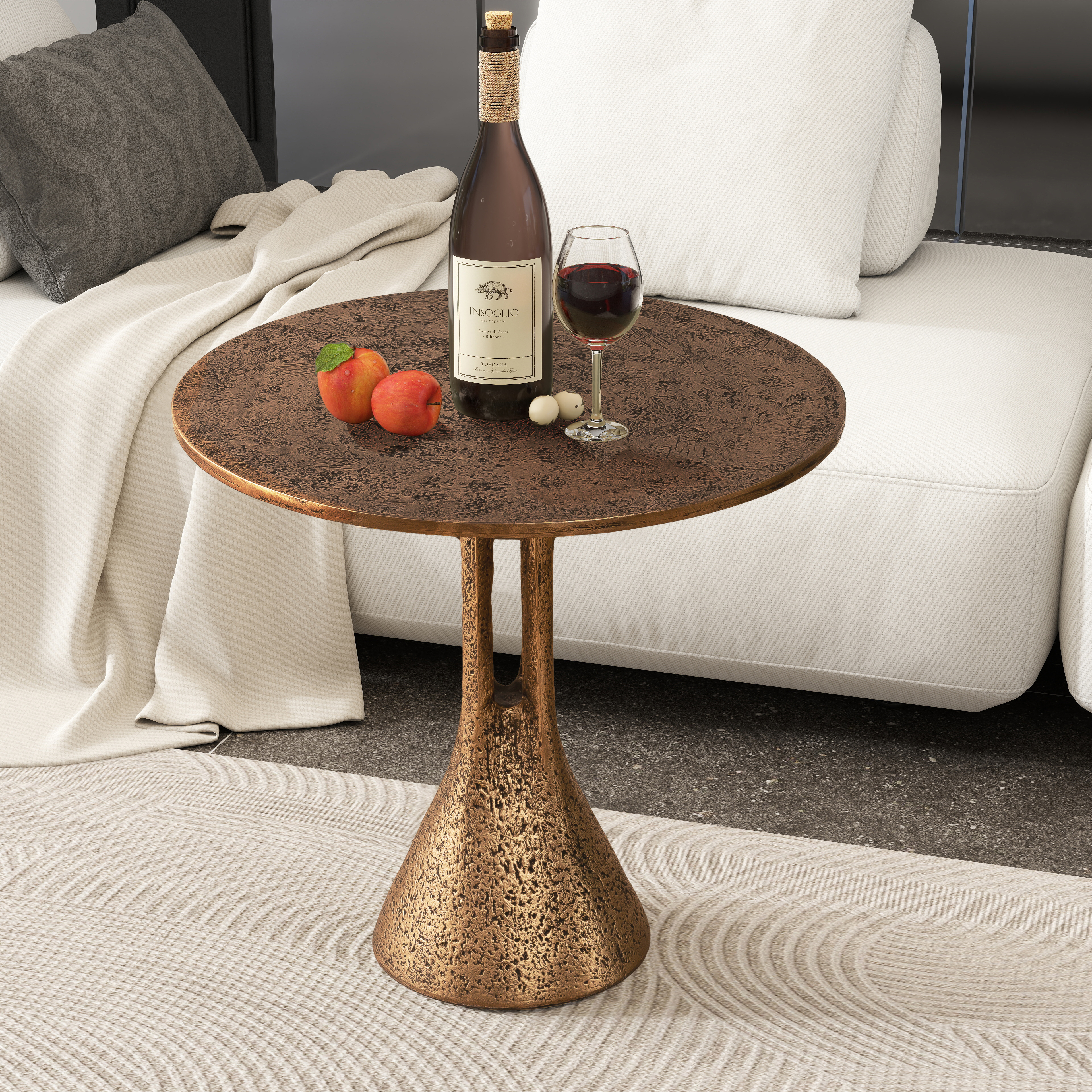 Antique Brass Round End Table - Antique Brass