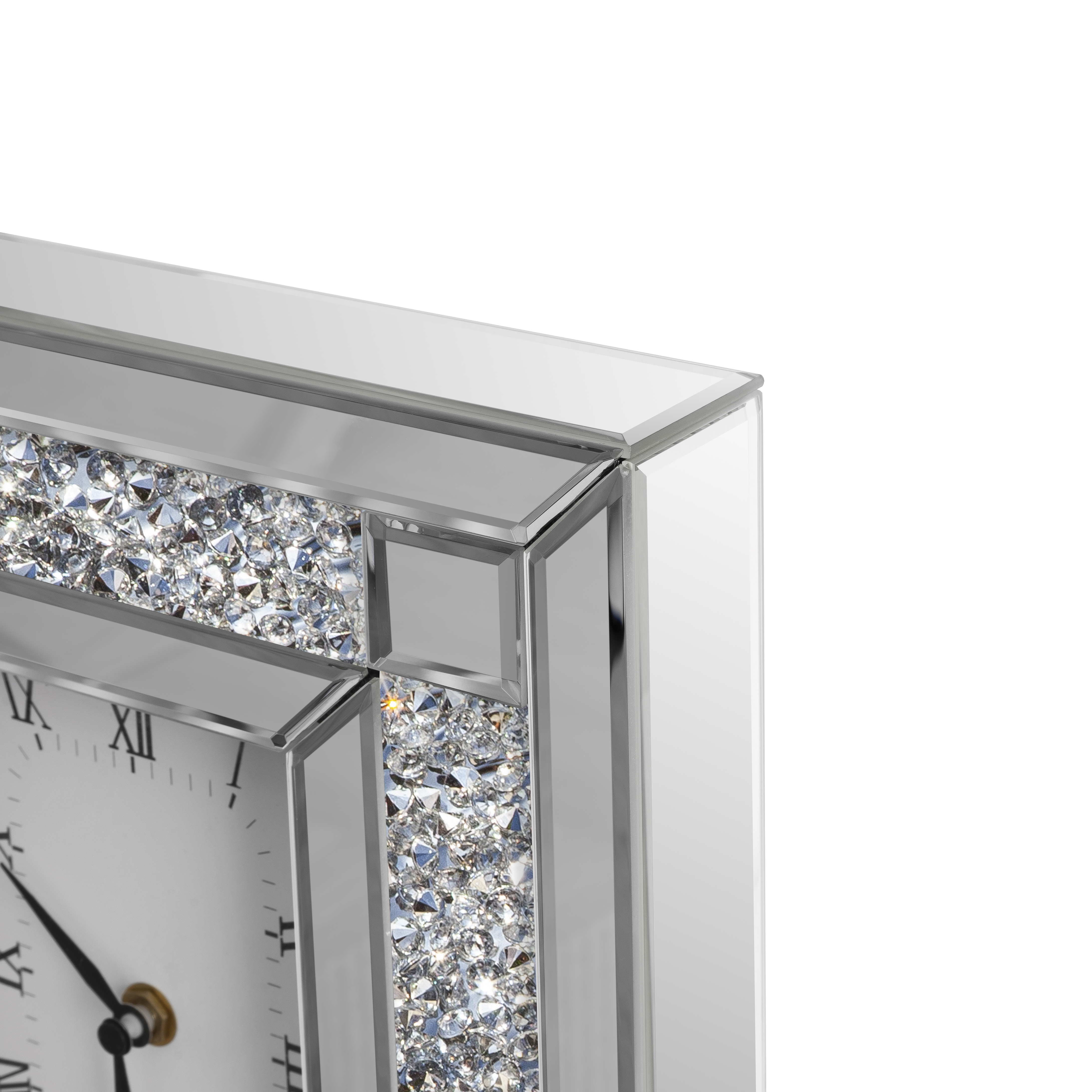 Silver Luxury Rectangular Crystal Clock with Glass Beveled