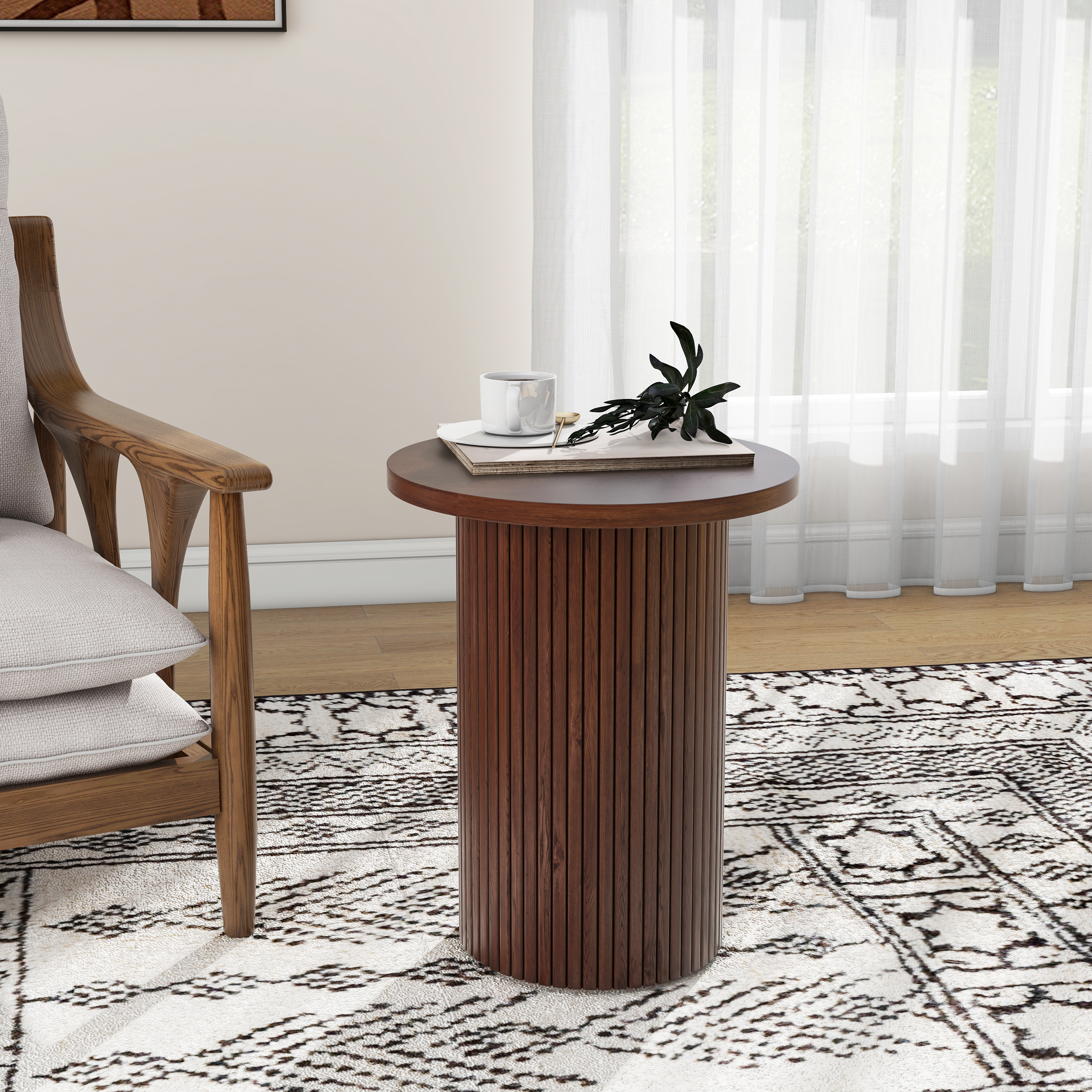 Side Tables Living Room, Modern Drum End Table, 18 inch Wide Black Accent Table