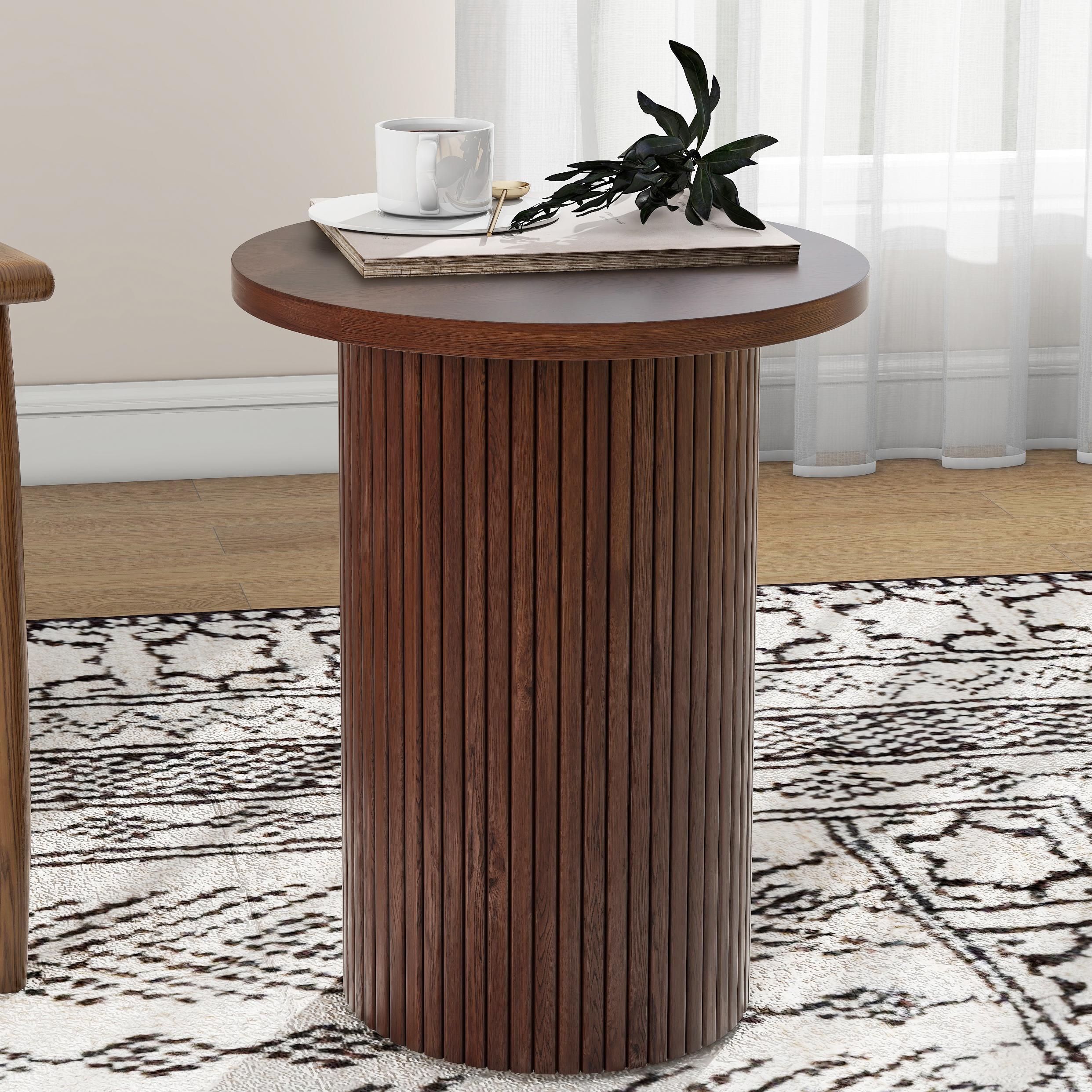 Side Tables Living Room, Modern Drum End Table, 18 inch Wide Black Accent Table