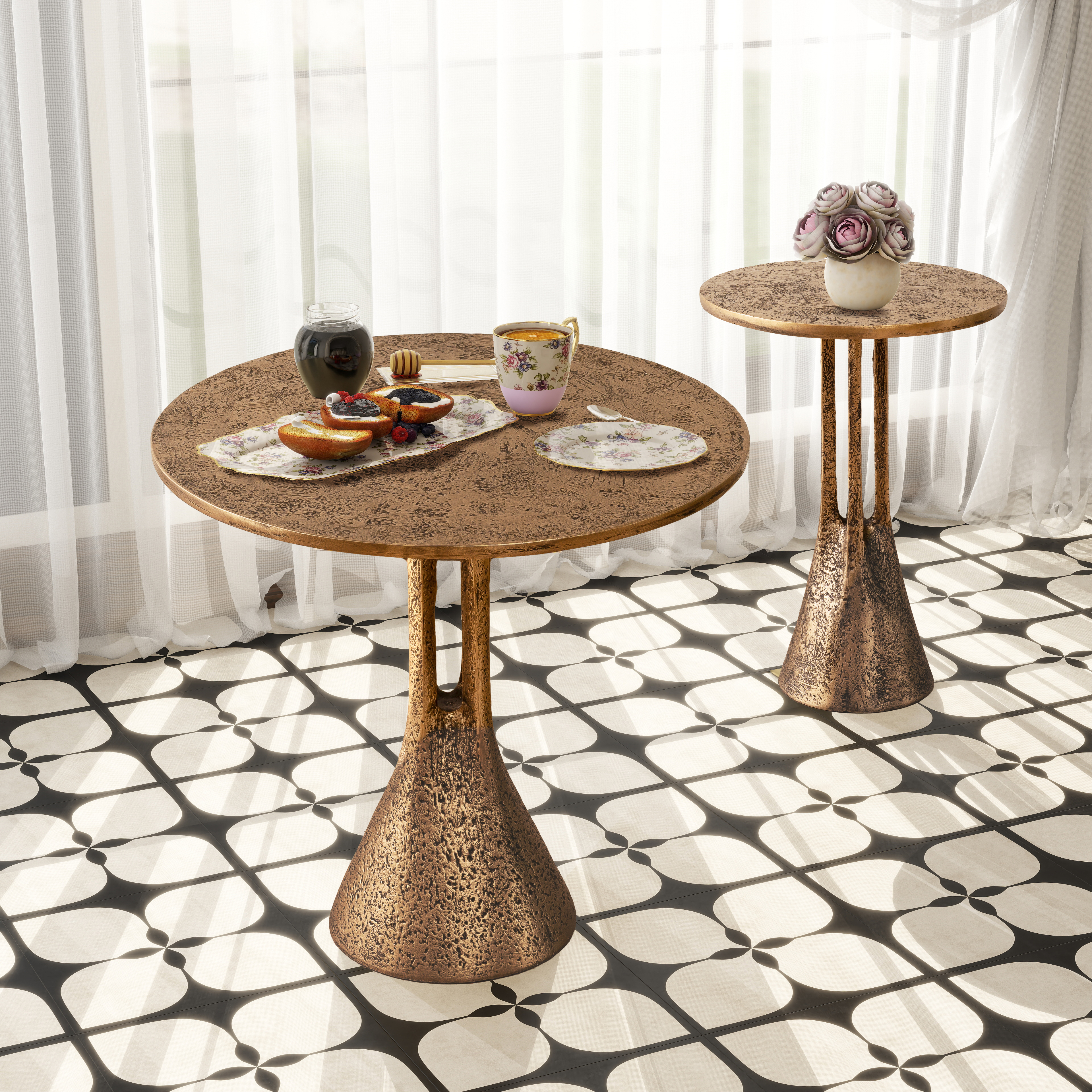 Antique Brass Round End Table - Antique Brass