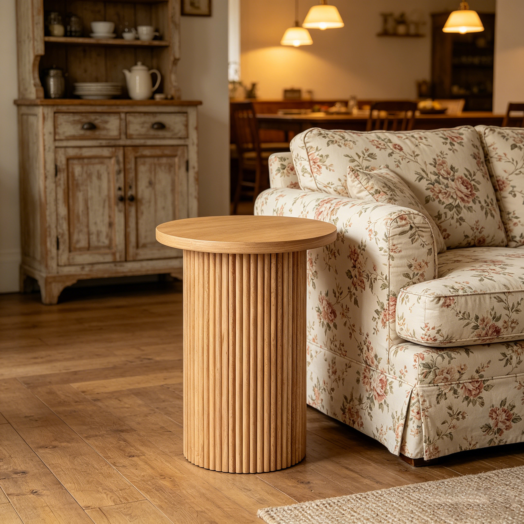 Solid Wood End Table, Modern Drum End Table, 18 inch Wide Accent Table