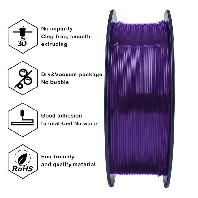 ZIRO PLA PRO Filament - Translucent colors, Translucent purple, 1kg, 1.75mm