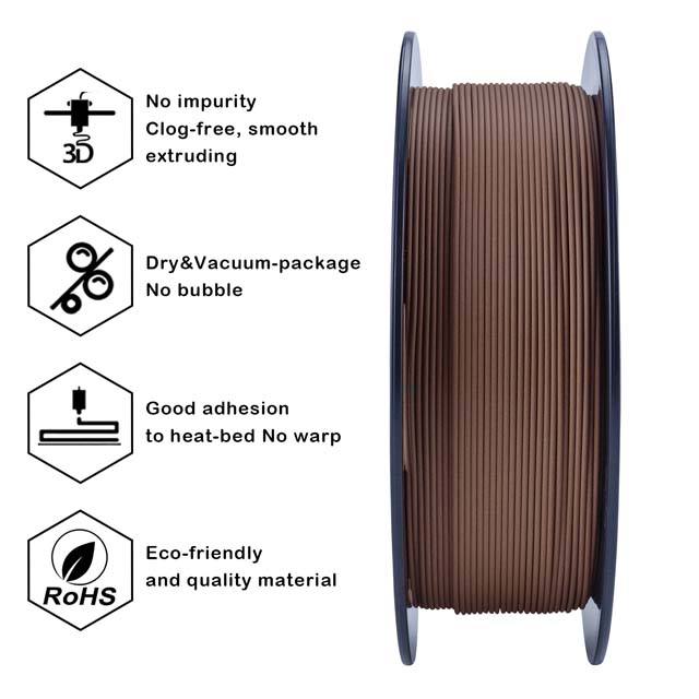 ZIRO Matte PLA Filament - Chocolate, 1kg, 1.75mm