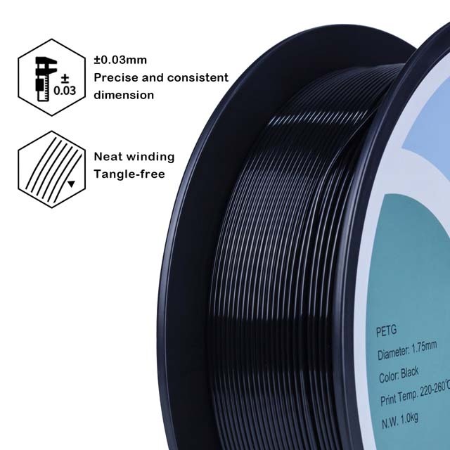 ZIRO PETG Filament - Black, 1kg, 1.75mm