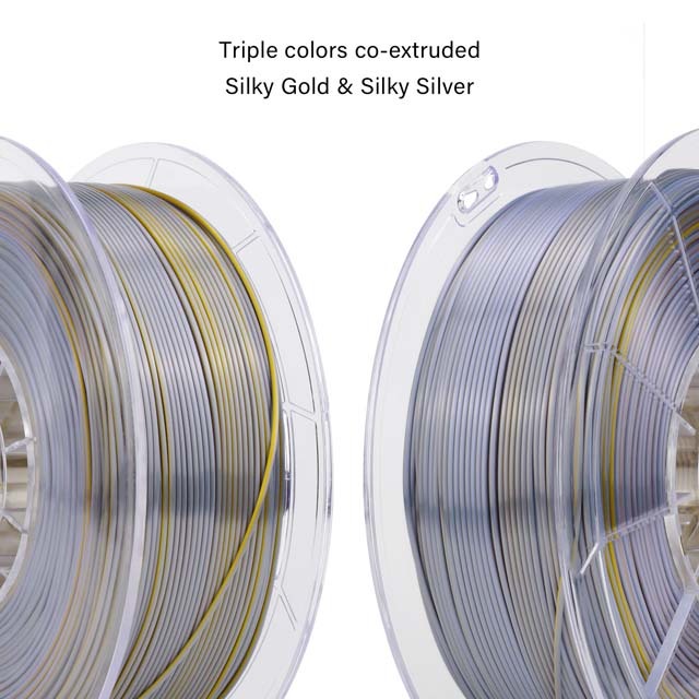 ZIRO Triple Color Co-extrusion Silky PLA Filament - 1kg, 1.75mm, Gold&Silver