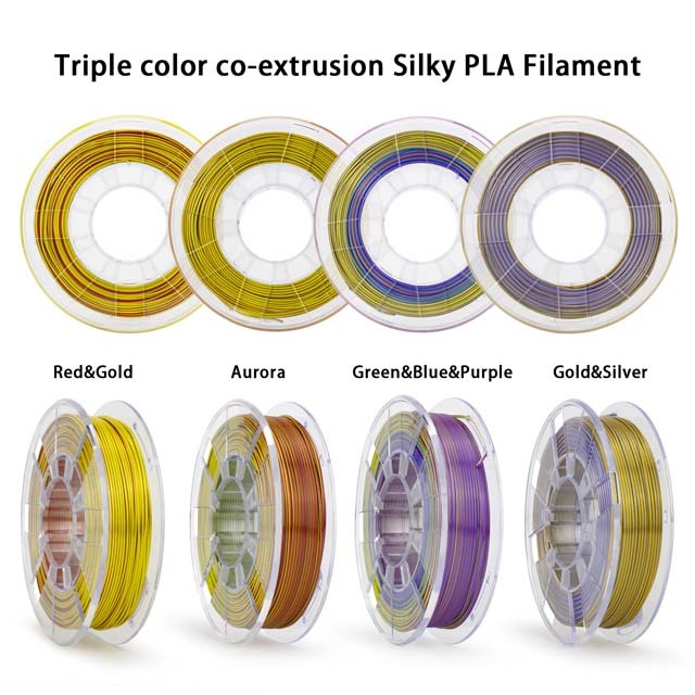 ZIRO Triple Color Co-extrusion Silky PLA Filament - 250g*4rolls, 1.75mm