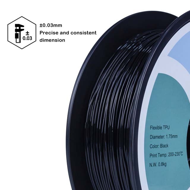 ZIRO Flexible TPU 95A Filament - 800g, 1.75mm, Black