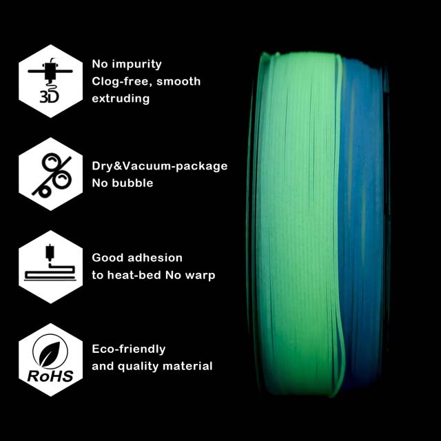 ZIRO Gradient Color Glow in dark Rainbow PLA Filament - 1kg, 1.75mm, GID rainbow