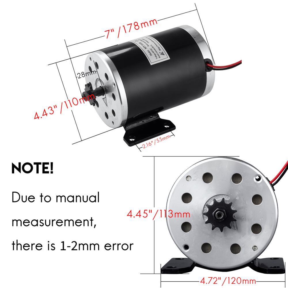 Kunray MY1020 DC Brushed Motor 24V-48V 500W 1000W Electric Scooter Skatebord Motor Ebike Conversion Kit