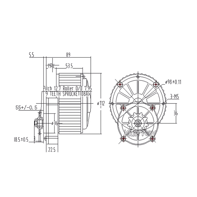 Kunray MY1018 24V 36V 250W 450W Brush DC Decelerating Motor Electric Bike Scooter Conversion kit