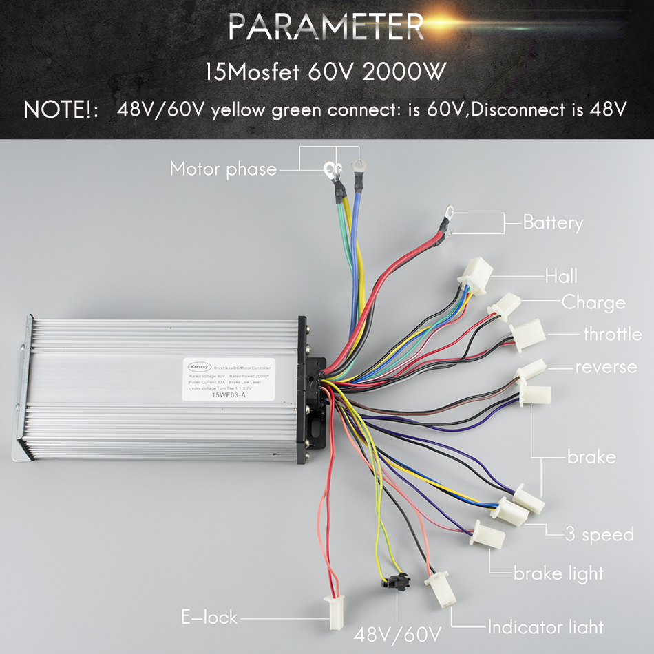 Kunray KRBC-15MOS 48V 60V 2000W 33A Brushless Motor Speed Controller for Electric Bicycle Scooter