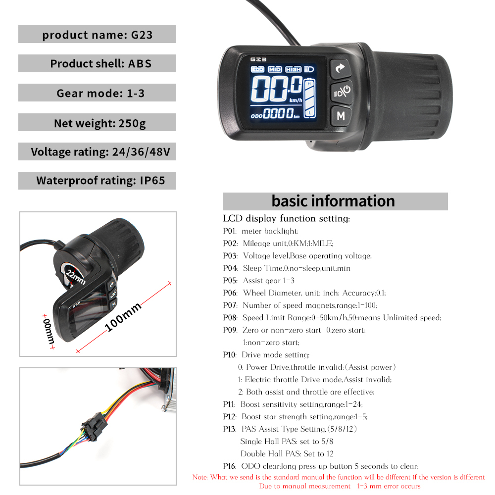 Kunray 124DX 124DX-FT GZ3-FT Ebike Display with Twist Throttle Brushless Conntroller for Electric Scooter Ebike Accessories
