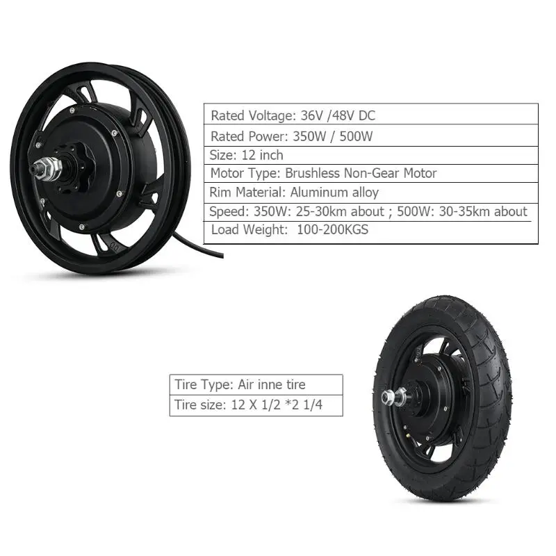 Kunray 12inch Wheel Hub Motor 36V 48V 350W 500W  Brushless Motor for  Electric Scooter Bicycle