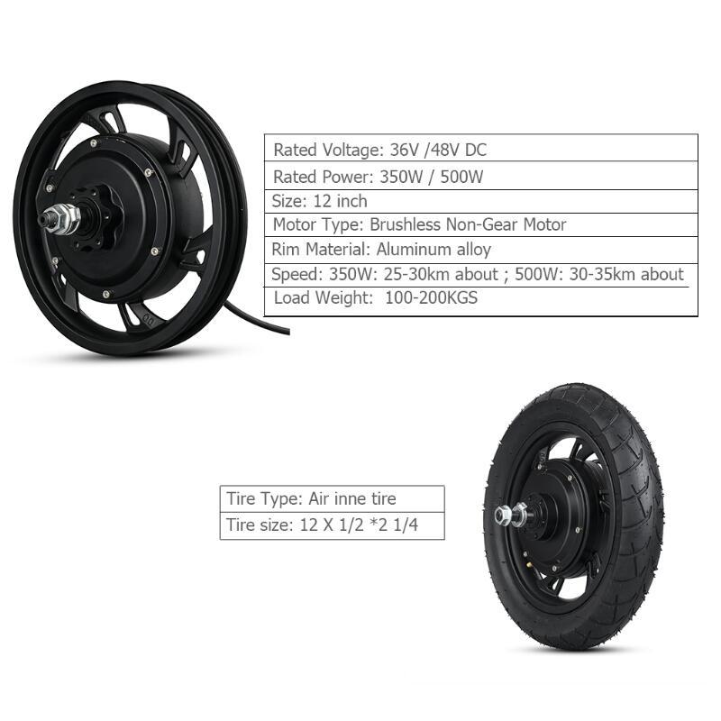 Kunray 12inch Wheel Hub Motor 36V 48V 350W 500W  Brushless Motor for  Electric Scooter Bicycle