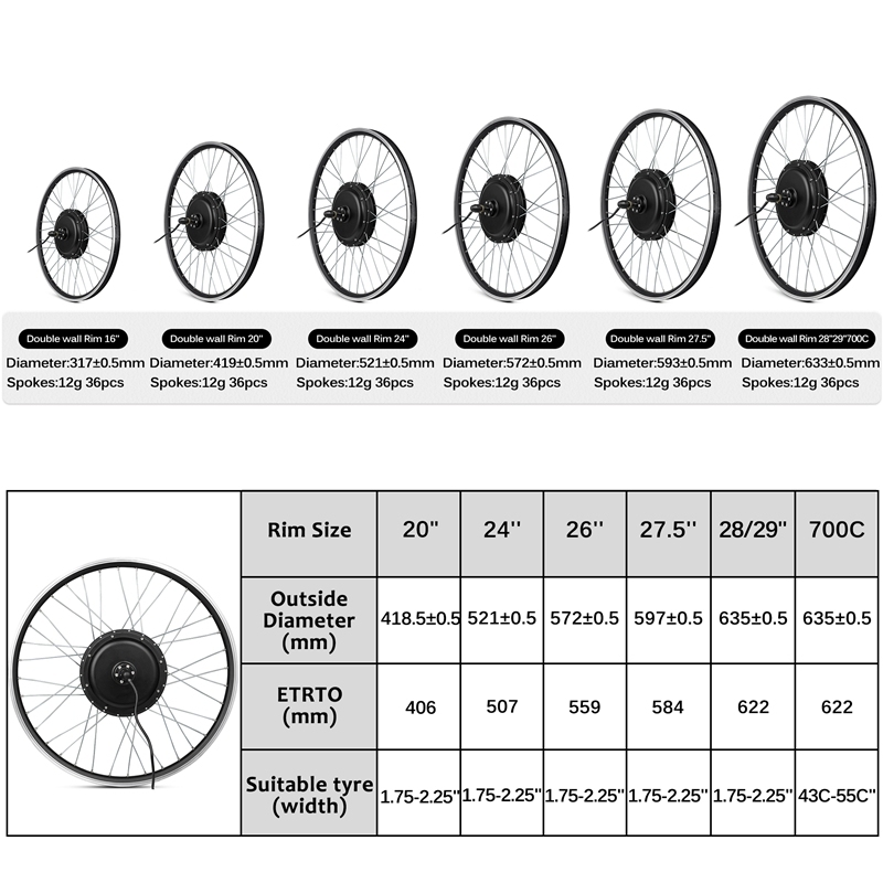 Kunray 45F 45R 45C 48V 1500W Ebike Rear Wheel Hub Motor 26-28IN 700C BLDC Motor for Electric Motor Kit