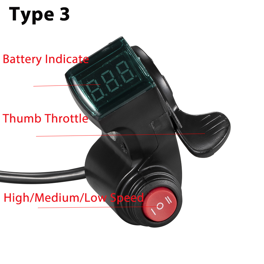 Kunray QMD006 12V-96V Universal Thumb Throttle with Battery Indicator 3-Speed for Electric Bike Scooter Accessories