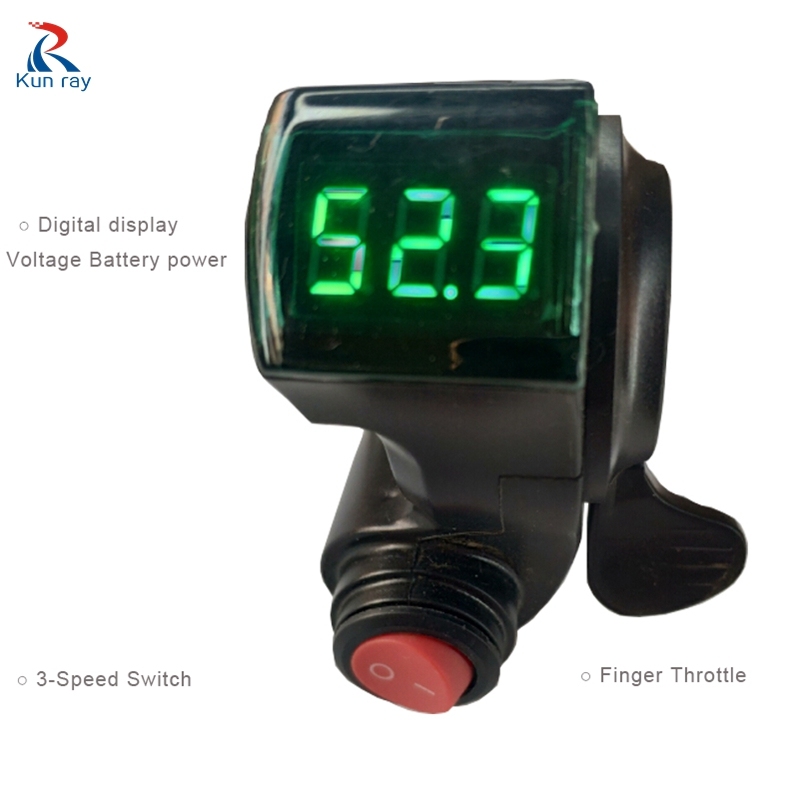 Kunray QMD006 12V-96V Universal Thumb Throttle with Battery Indicator 3-Speed for Electric Bike Scooter Accessories
