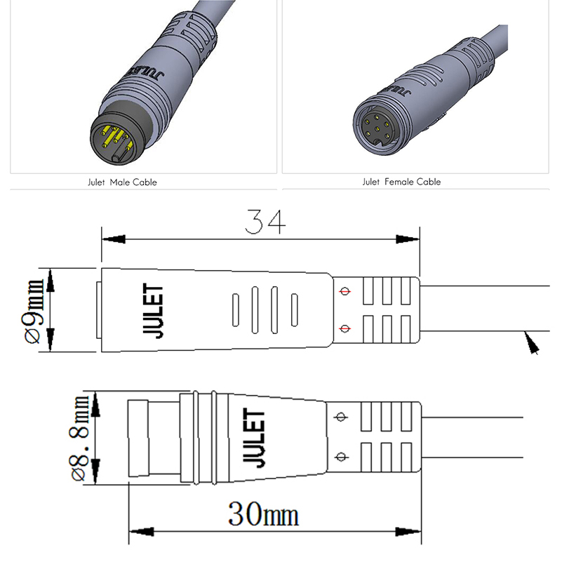 Julet 2/3/4/5/6 Pin Waterproof Cable Connector for EBike Light Throttle Brake Display Ebike Parts Extend