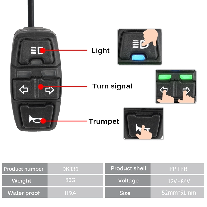Kunray DK336/2-3 Headlight Front Rear Warning Lights with Switch 24-48V E-bike Scooter Accessories