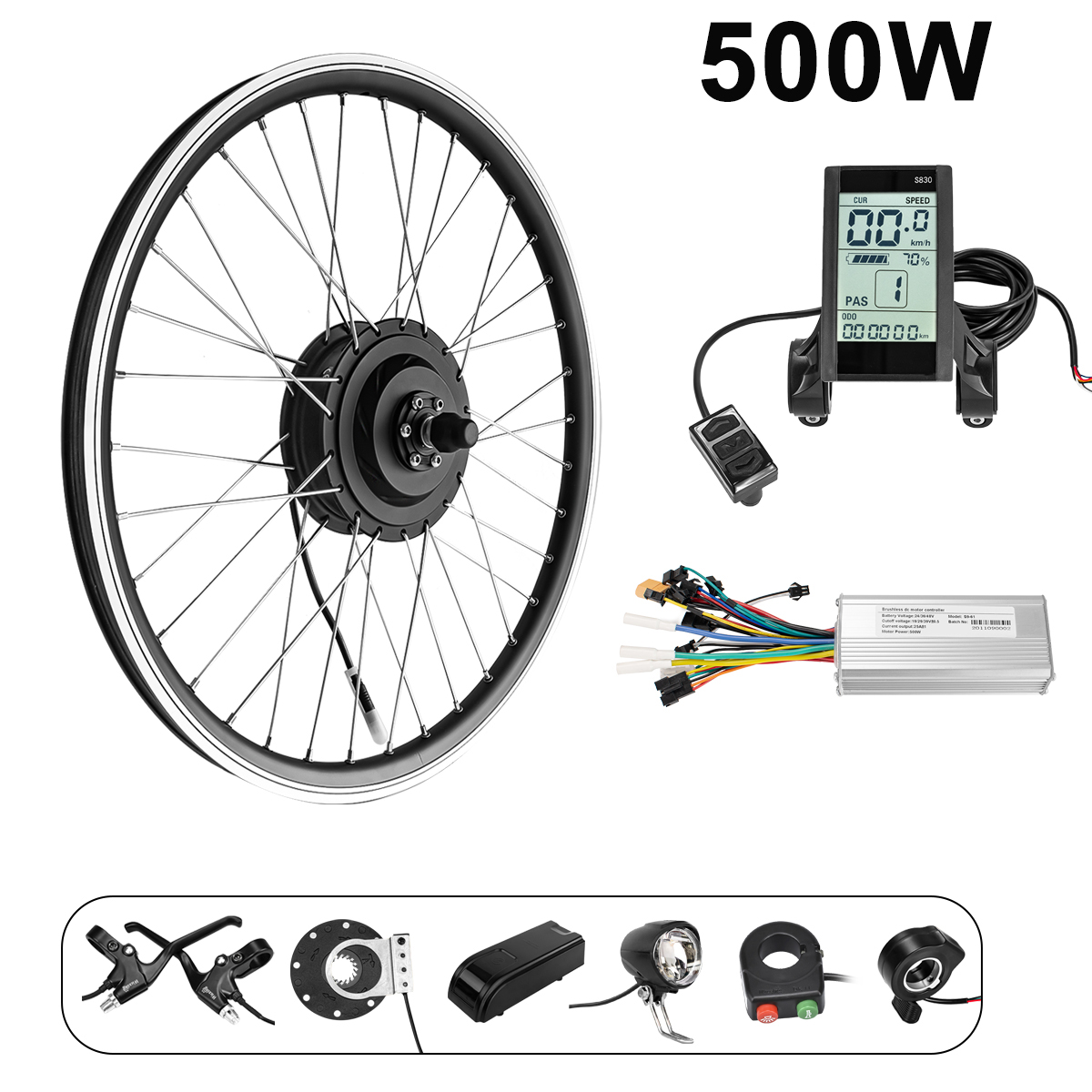 Kit Conversion Vélo électrique Avant 36V 500W - Moteur Roue Avant 700c - Pour VTT, Vélo De Ville (sans Batterie) - 8