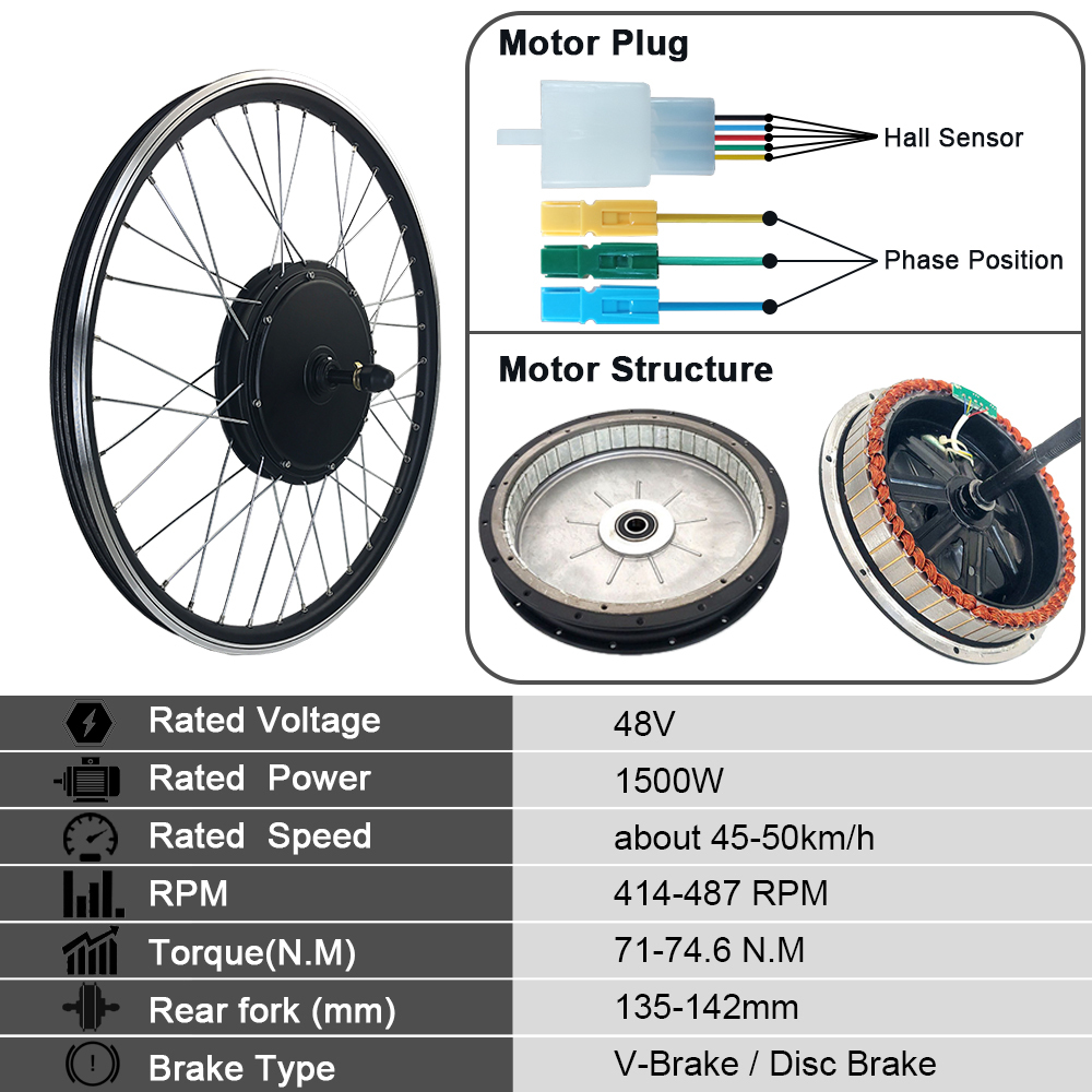 Kunray 48V 1000W 1500W Ebike Rear wheel Motor Brushless Controller with Display Ebike Conversion Kit