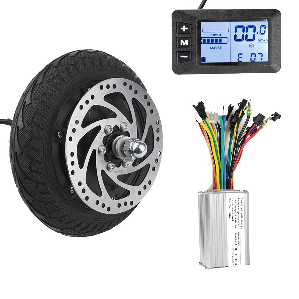 KUNRAY 8inch Scootet Motor Wheel 24V 36V 48V 500W 350W Brushless Controller with LCD Display for Scooter Motot Kit Disc Brake