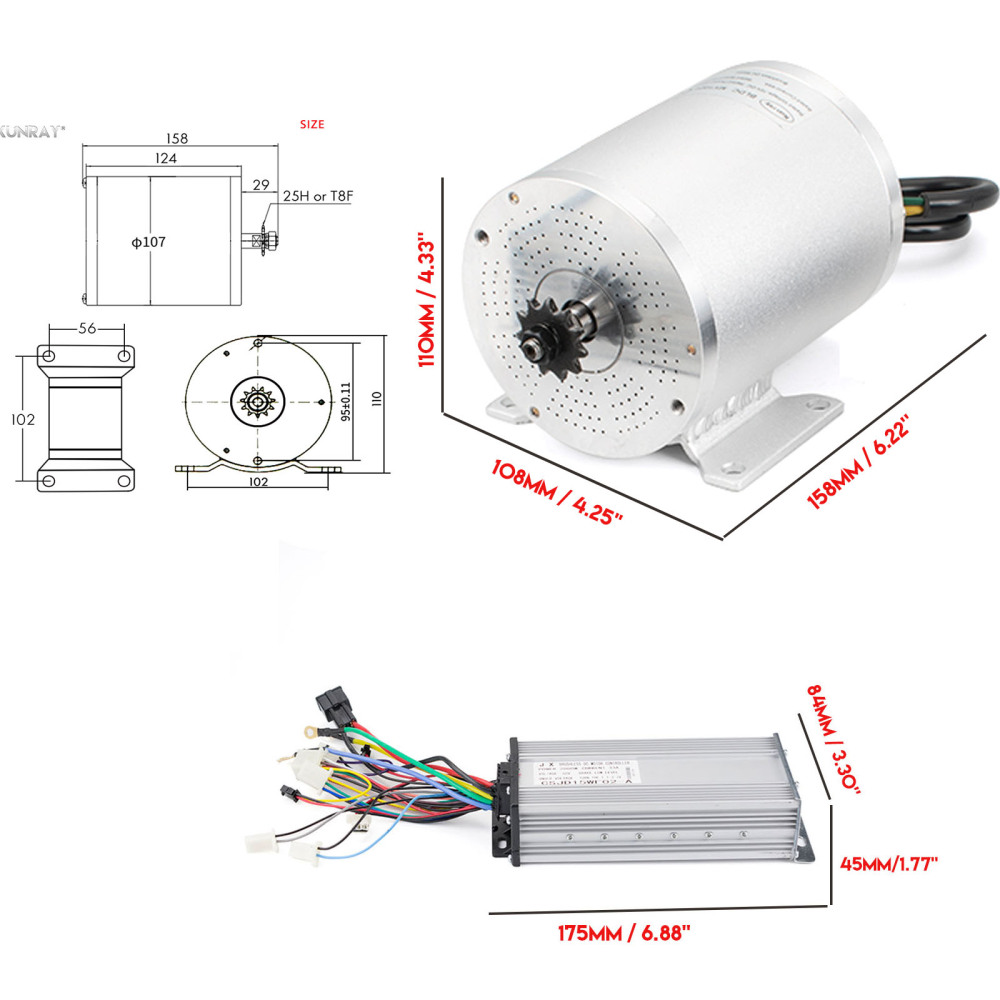 48V Go Kart Motor Kit 1000W Electric Brushless DC Motor Kits 3500RPM with 30A BLDC Mid Motor Speed Controller Handlebar Twist Grip Throttle