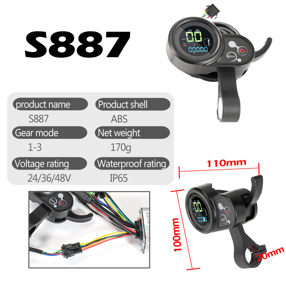 Kunray 250W 350W 500W Brushless Motor Controller and LCD S887 Display Ebike Conversion Kit E-Car E-Scooter Support USB Charging Brushless Controller