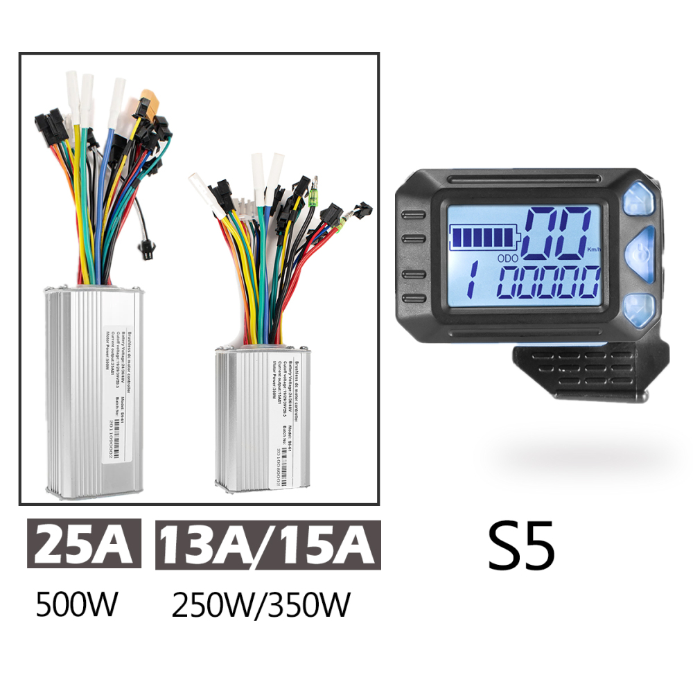 Electric Scooter Controller with LCD S5 Display 500W 350W 250W Brushless Controller 24V 36V 48V E-bike Accessories Parts Waterproof IP65