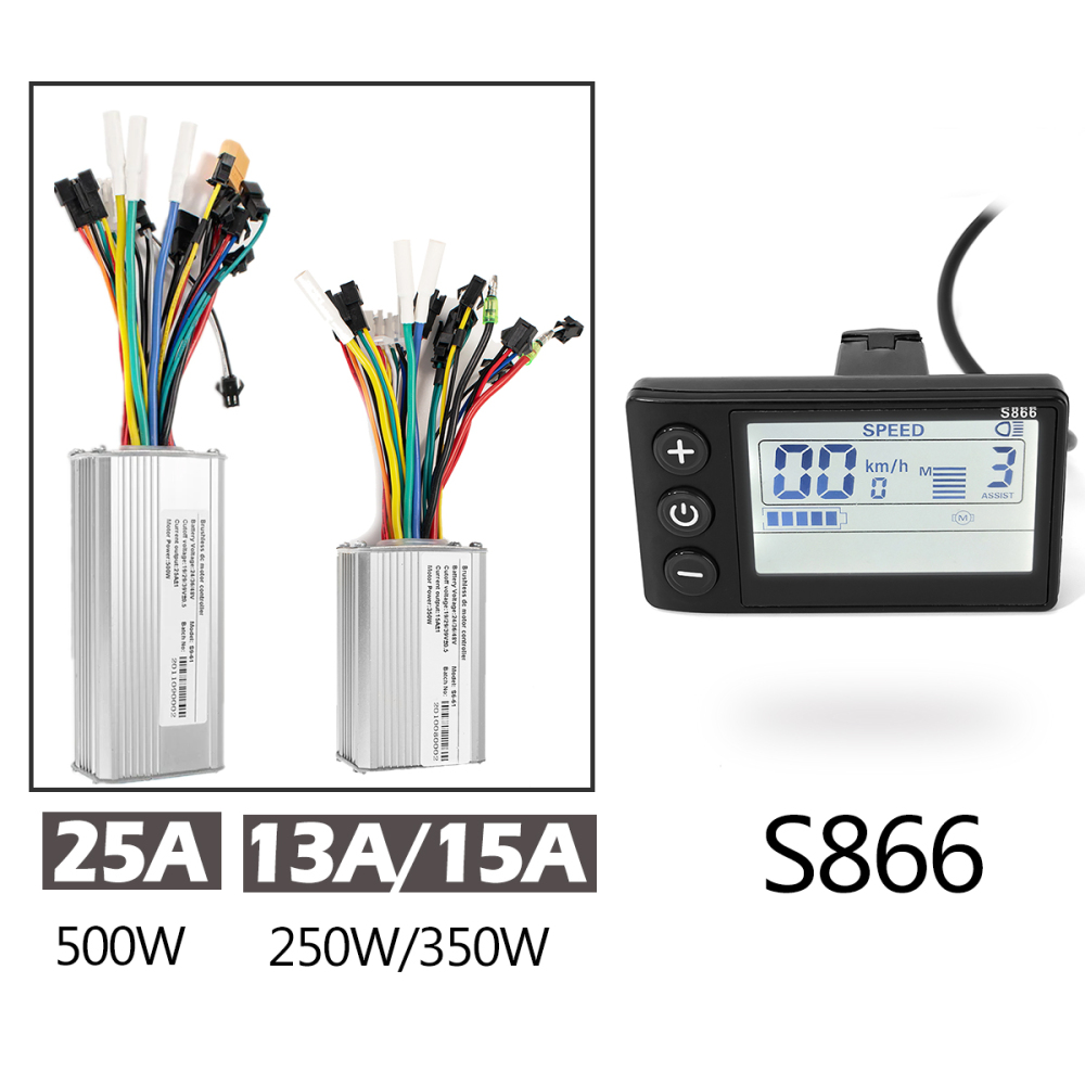 24V 36V 48V Electric Bike Scooter LCD Display Brushless Controller 500W 350W 250W with S866 Display for Electric Bike Accessories