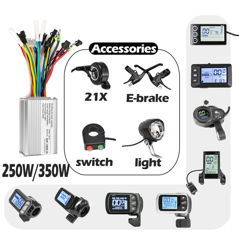 Kunray Display 24V 36V 48V 250W 350W Ebike Motor Brushless Controller Kit LCD Display Electric Bike E-Scooter Accessories 124DX S886 GZ3 S866 G51 S830 S5 S887