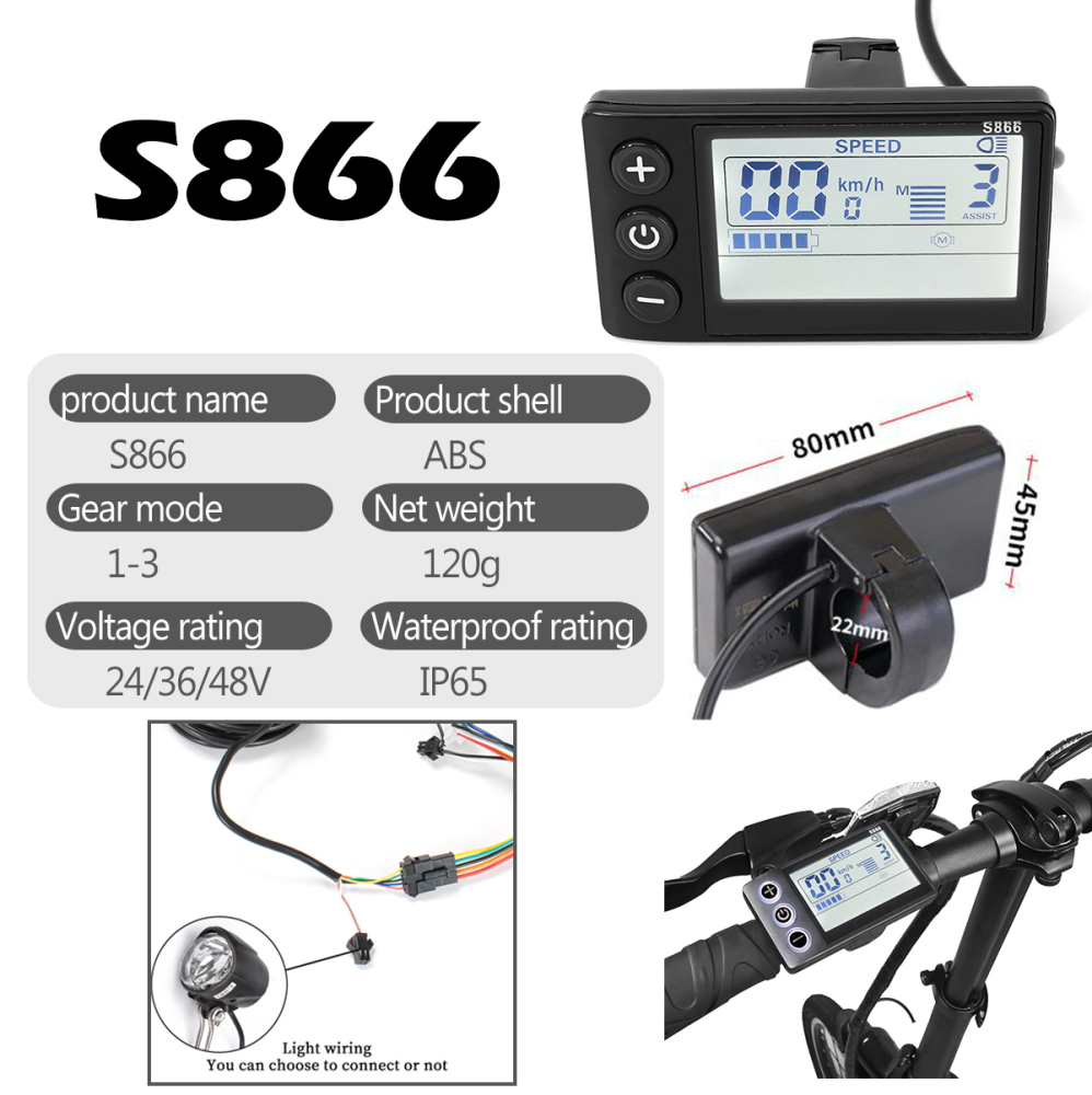 24V 36V 48V Electric Bike Scooter LCD Display Brushless Controller 500W 350W 250W with S866 Display for Electric Bike Accessories