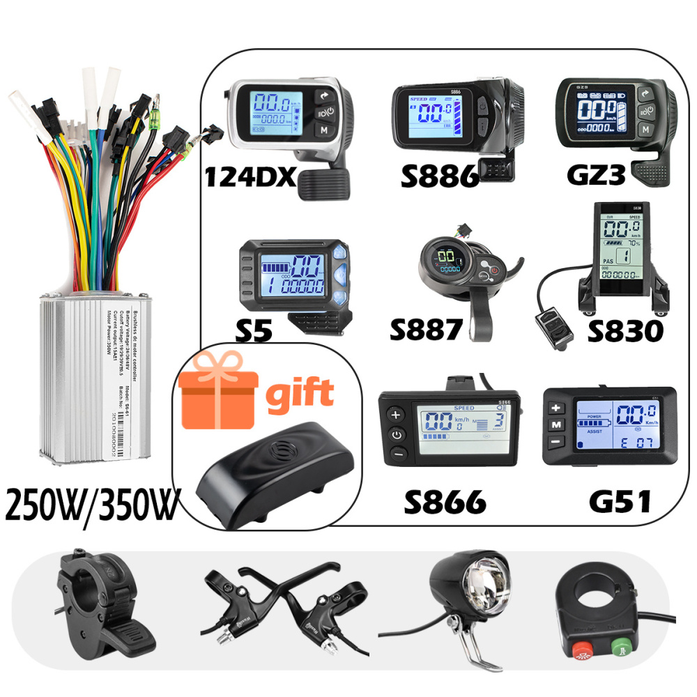 Kunray Electric Bike E-Scooter Accessories 124DX Display 500W Ebike Motor Brushless Controller Electric Bicycle Kit LCD Display 24V 36V 48V 300X Thumb Throttle S886 GZ3 S866 G51 S830 S5 S887