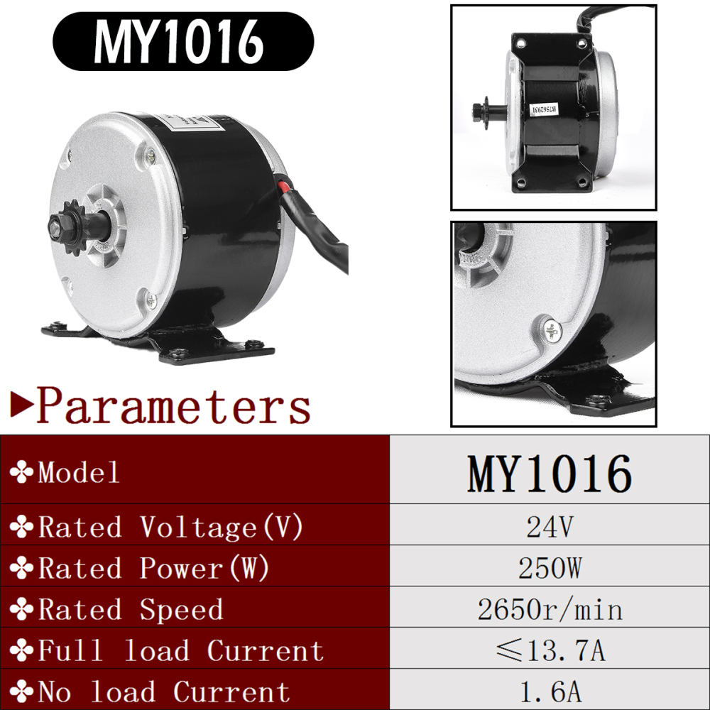 KUNRAY MY1016 Brushed Motor 24V 250W E-Bike Conversion Kit Use 25H Chain Drive with Controller Electric Scooter Mini Motorcycle Motor Go-Karting Simple Kit