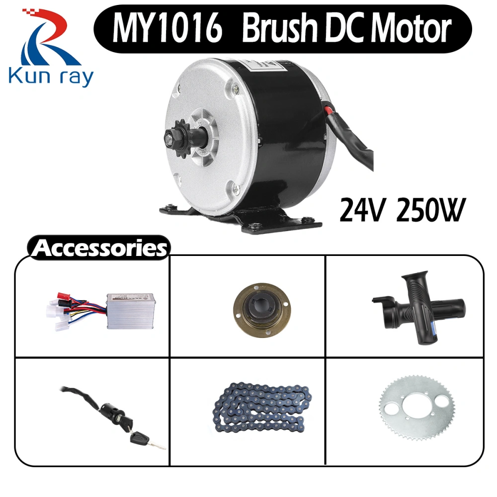 KUNRAY MY1016 Brushed Motor 24V 250W E-Bike Conversion Kit Use 25H Chain  Drive with Controller Electric Scooter Mini Motorcycle Motor Go-Karting