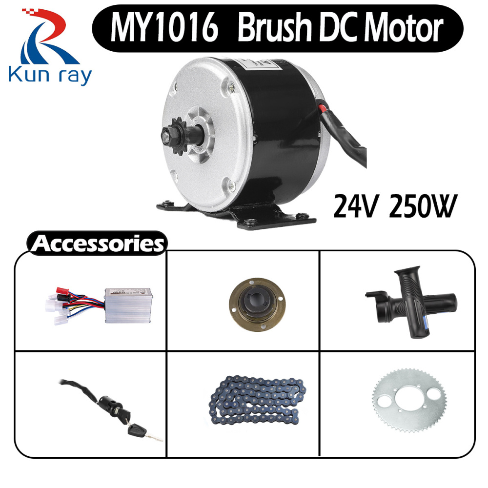 KUNRAY MY1016 Brushed Motor 24V 250W E-Bike Conversion Kit Use 25H Chain Drive with Controller Electric Scooter Mini Motorcycle Motor Go-Karting Simple Kit