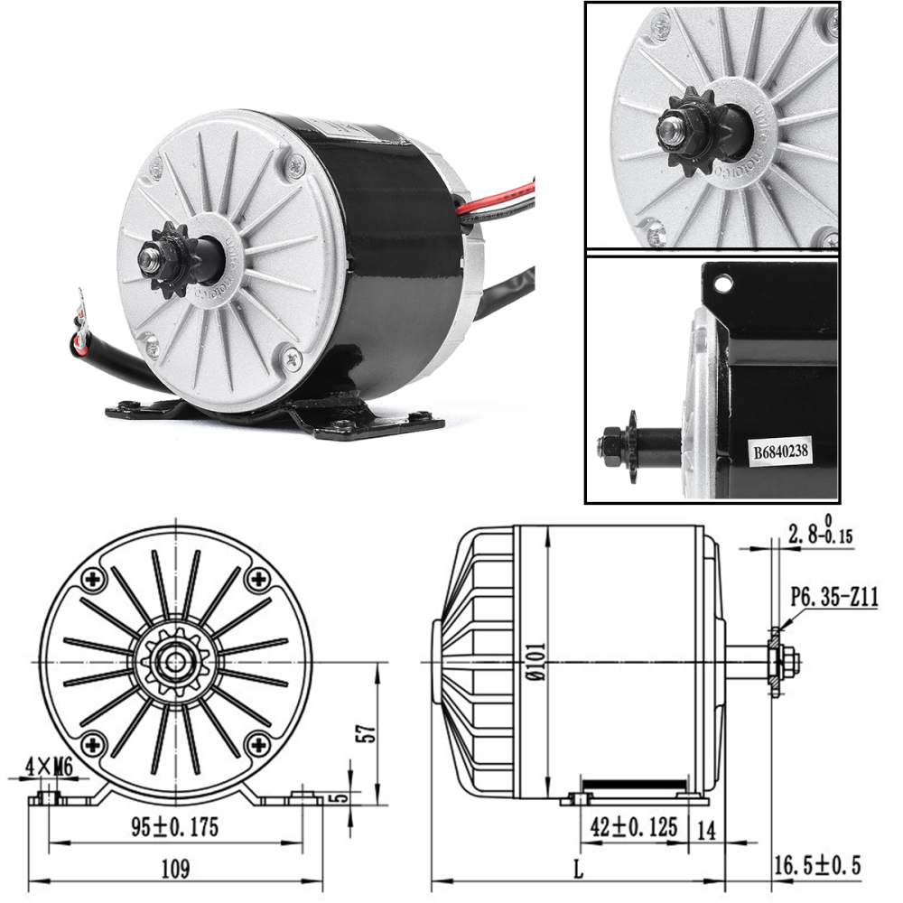 350W MY1016 Brushed Motor 24V/36V Electric Bicycle Scooter Conversion Kit with YK31C Brushed Controller DC Brush Motor E Bike Mini Motorcycle Electric Scooter Go-Karting Simple Kit
